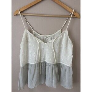Aerie Women’s Cami Lace Top White Blue Ruffle Hem Size Medium